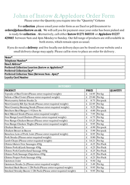 Johns of Instow & Appledore Order Form