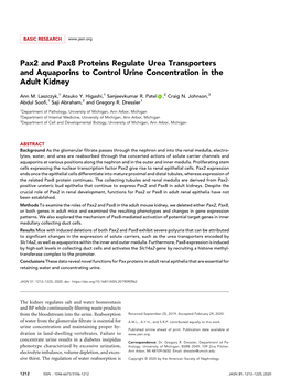 Pax2 and Pax8 Proteins Regulate Urea Transporters and Aquaporins to Control Urine Concentration in the Adult Kidney