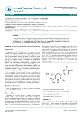 Chemical Investigation of Wrightia Tinctoria