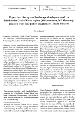 Vegetation History and Landscape Development of the Friedländer Große Wiese Region (Vorpommern, NE Germany) Inferred from Four Pollen Diagrams of Franz Fukarek