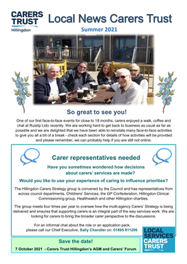 Summer 2021 Carer Representatives Needed So Great to See You!