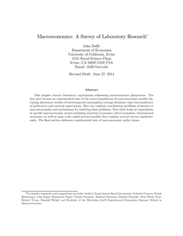 Macroeconomics: a Survey of Laboratory Research∗