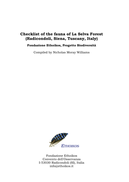 Checklist of the Fauna of La Selva Forest (Radicondoli, Siena, Tuscany, Italy)
