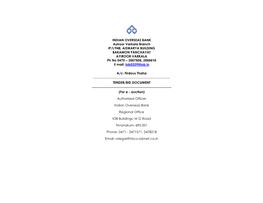 INDIAN OVERSEAS BANK Ayiroor Varkala Branch IP/I/948, AISWARYA BUILDING BAKAMON PANCHAYAT AYIROOR VARKALA Ph No 0470 – 2667608, 2666616 E Mail: Iob0339@Iob.In