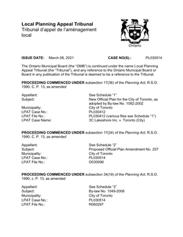 Local Planning Appeal Tribunal Tribunal D’Appel De L’Aménagement Local