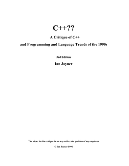 A Critique of C++ and Programming and Language Trends of the 1990S