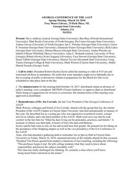 GEORGIA CONFERENCE of the AAUP Spring Meeting -March 24, 2018 Troy Moore Library, 25 Park Place, NE