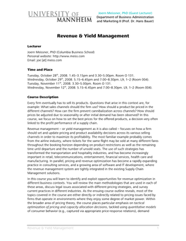 Revenue & Yield Management (University of Mannheim)