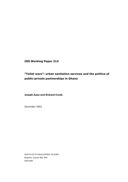 Toilet Wars”: Urban Sanitation Services and the Politics of Public-Private Partnerships in Ghana