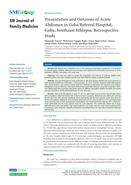 Presentation and Outcome of Acute Abdomen in Goba Referral Hospital, ISSN: 2576-0262 Goba, Southeast Ethiopia: Retrospective Study