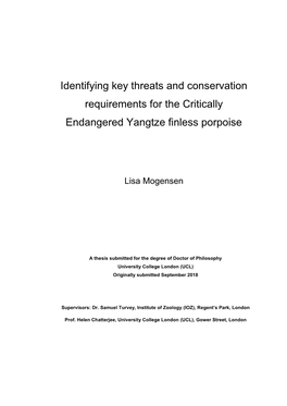 Identifying Key Threats and Conservation Requirements for the Critically Endangered Yangtze Finless Porpoise
