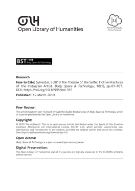 The Theatre of the Selfie: Fictive Practices of the Instagram Artist’ (2019) 18(1) Body, Space & Technology