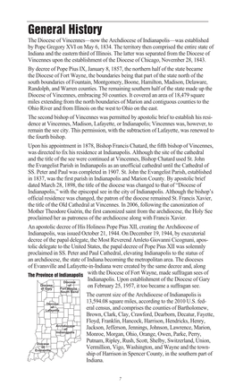 General History the Diocese of Vincennes—Now the Archdiocese of Indianapolis—Was Established by Pope Gregory XVI on May 6, 1834