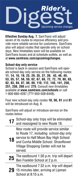 School-Day Only Trips Will Be Eliminated and Reassigned to New