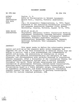 Modes of Transcription in Natural Languages. INSTITUTION Monash Univ., Clayton, Victoria (Australia)