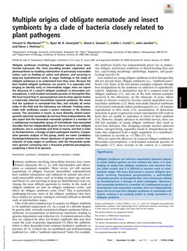 Multiple Origins of Obligate Nematode and Insect Symbionts by a Clade of Bacteria Closely Related to Plant Pathogens