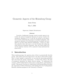 Geometric Aspects of the Heisenberg Group