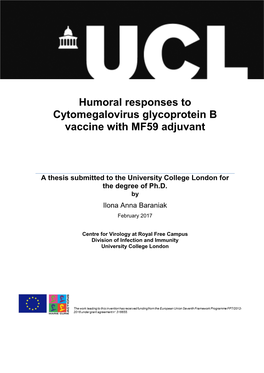 Humoral Responses to Cytomegalovirus Glycoprotein B Vaccine with MF59 Adjuvant