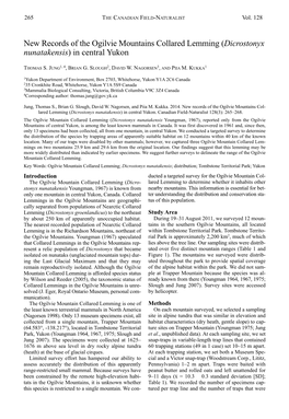 New Records of the Ogilvie Mountains Collared Lemming (Dicrostonyx