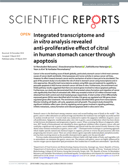 Integrated Transcriptome and in Vitro Analysis Revealed Anti-Proliferative