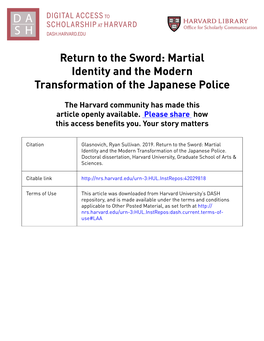Return to the Sword: Martial Identity and the Modern Transformation of the Japanese Police