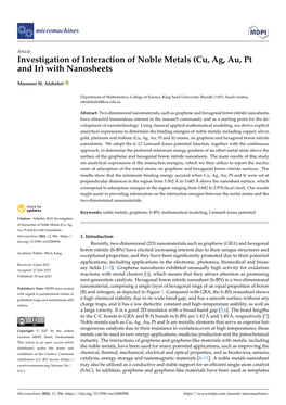 Investigation of Interaction of Noble Metals (Cu, Ag, Au, Pt and Ir) with Nanosheets