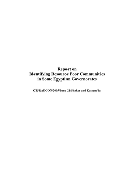 Report on Identifying Resource Poor Communities in Some Egyptian Governorates