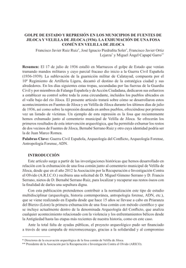 Golpe De Estado Y Represión En Los Municipios De Fuentes De Jiloca Y Velilla De Jiloca (1936)