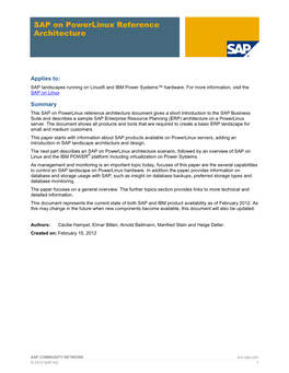 SAP on Powerlinux Reference Architecture