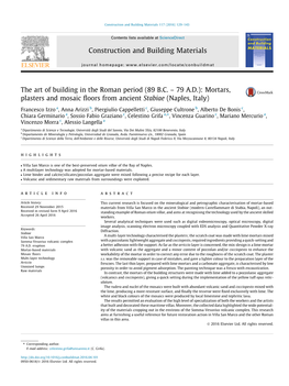 The Art of Building in the Roman Period (89 B.C. Â€“ 79 A.D.): Mortars, Plasters and Mosaic Floors from Ancient Stabiae