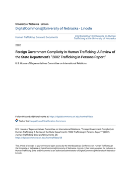 Foreign Government Complicity in Human Trafficking: a Review of the State Department's 