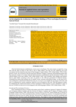 Journal of Applied Science and Agriculture an Investigation the Architecture of Religious Buildings of West Azerbaijan Province