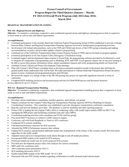 ITEM IV B Fresno Council of Governments Progress Report for Third Quarter (January – March) FY 2013-14 Overall Work Program (July 2013-June 2014) March 2014