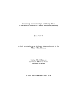 Discretionary Decision-Making in Constituency Offices: a New (Political) Front-Line of Canadian Immigration Processing