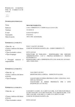 Formato Europeo Per Il Curriculum Vitae