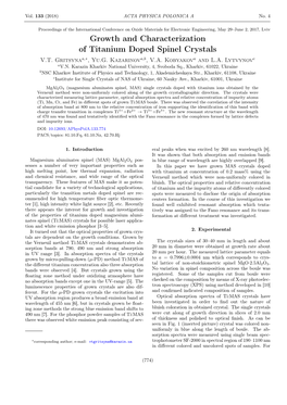 Growth and Characterization of Titanium Doped Spinel Crystals V.T