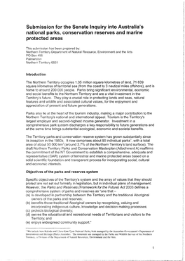 Submission Has Been Prepared By: Northern Territory Department of Natural Resource, Environment and the Arts PO Box 496 Palrnerston Northern Territory 0831