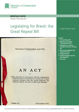 Legislating for Brexit: the Great Repeal Bill