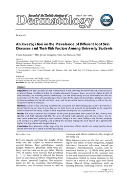 An Investigation on the Prevalence of Different Foot Skin Diseases and Their Risk Factors Among University Students