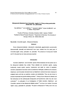 Diterpenoid Alkaloids from Consolida Regalis S. F.Gray Su Bsp.Paniculata (Host) Sod Var