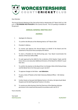 Annual General Meeting 2017 Agenda