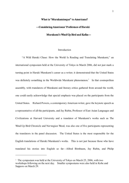 1 What Is “Murakamiesque” to Americans? —Considering Americans' Preference of Haruki Murakami's Wind-Up Bird and Kafk