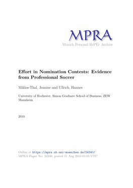 Effort in Nomination Contests: Evidence from Professional Soccer