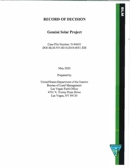 RECORD of DECISION Gemini Solar Project