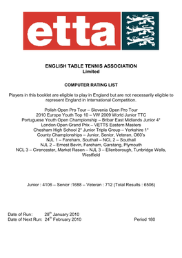 ENGLISH TABLE TENNIS ASSOCIATION Limited