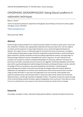 Dating Glacial Landforms II: Radiometric Techniques