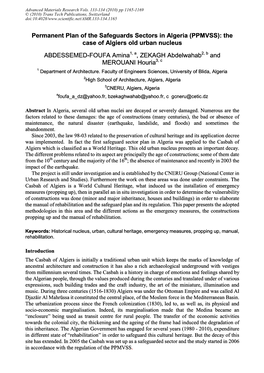 Permanent Plan of the Safeguards Sectors in Algeria (PPMVSS): the Case of Algiers Old Urban Nucleus