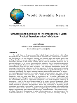 Simulacra and Simulation: the Impact of ICT Upon “Radical Transformation” of Culture