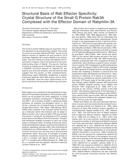 Structural Basis of Rab Effector Specificity: Crystal Structure of the Small G Protein Rab3a Complexed with the Effector Domain of Rabphilin-3A