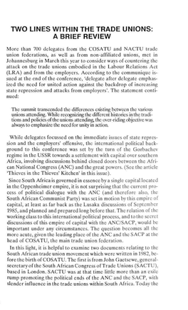 Two Lines Within the Trade Unions: a Brief Review